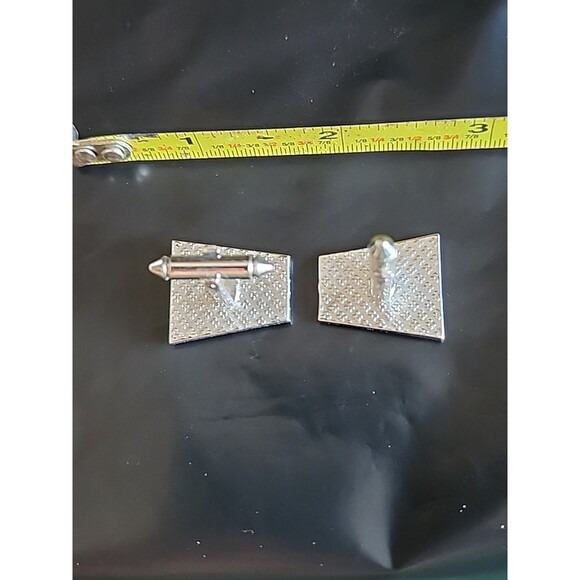 Vintage Silver & Black Enamel Cufflinks – Geometric Mid-Century Modern - Picture 6 of 7